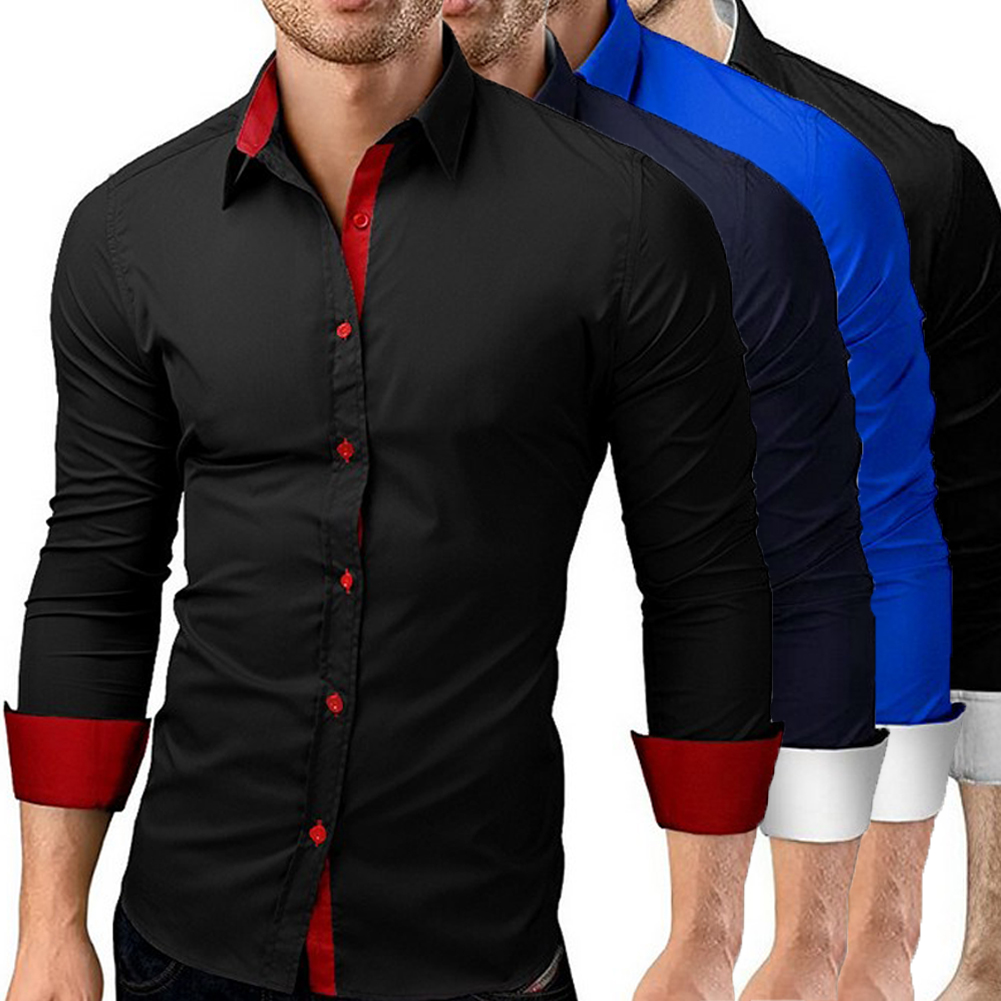 Mens black dress shirt long sleeve slim fit